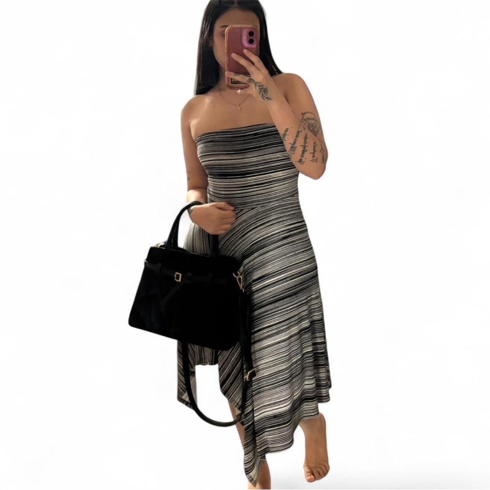 Ann Taylor Black & White Striped Maxi Dress